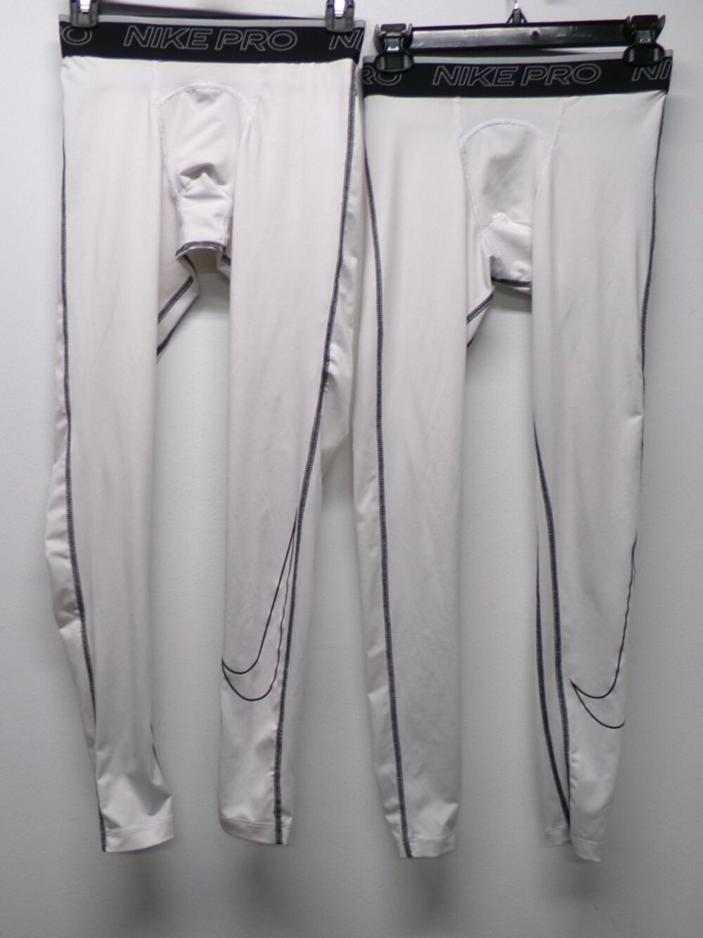 Lot of 2 NIKE Dri Fit Tight Fit White Leggings Men's sz Small Gym Training